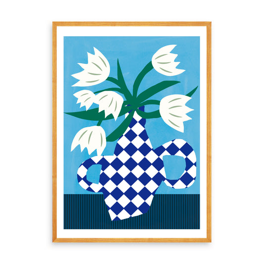 Flower pot (check blue)